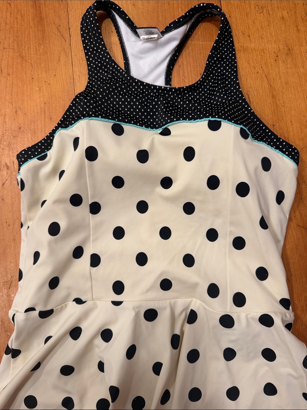 2 piece Lime Ricki tankini swimsuit cream top black polka dots ruffled skirt L - Picture 2 of 14